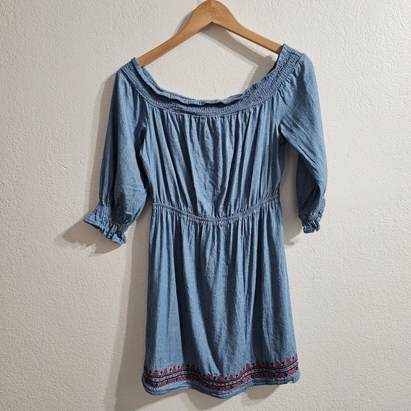 FLYING TOMATO Chambray Peasant Dress Size M - Picture 2 of 10